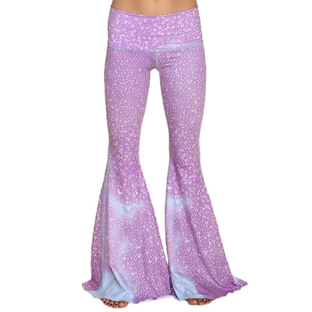Teeki Mermaid Fairy Queen Bell Bottom Leggings, Pink/Purple/Blue Pastels, Size S